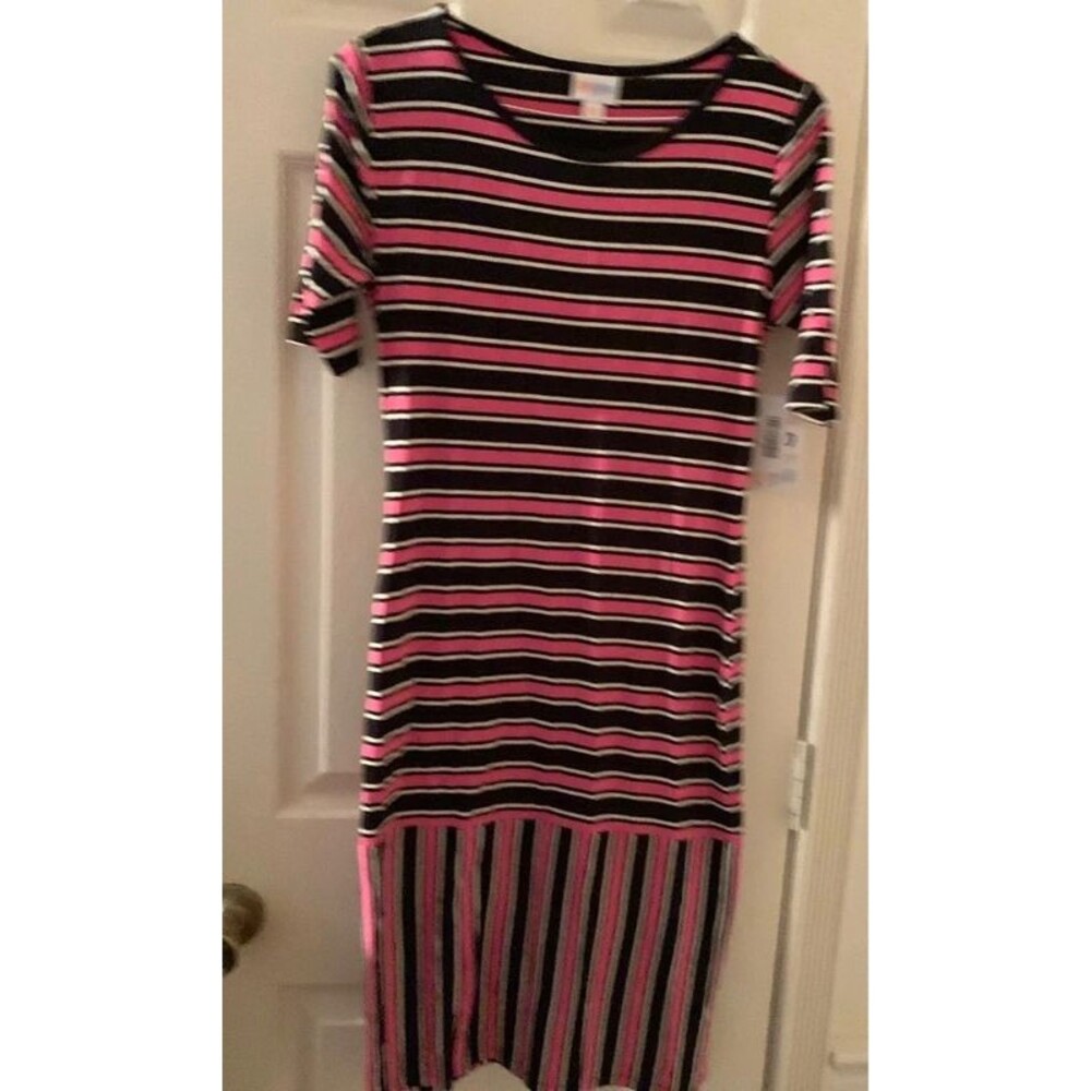 NWT Womens Lularoe Julia dress XS pink black striped